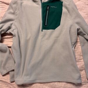 Eddie Bauer Cream and Teal Fleece Pullover